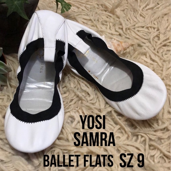 Leather Ballet Flats-Yosi Samra-Sz 9-White/Black